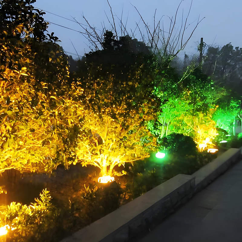 led waterproof floodlights, circular focused floodlights for building exterior walls, villa landscape garden tree lighting and ground insertion lights Application Scenario
