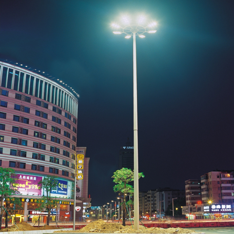 Square LED high mast lights, 15-meter, 25-meter, 30-meter lift-type sports hall, high-power lighting for football and basketball courts Application Scenario