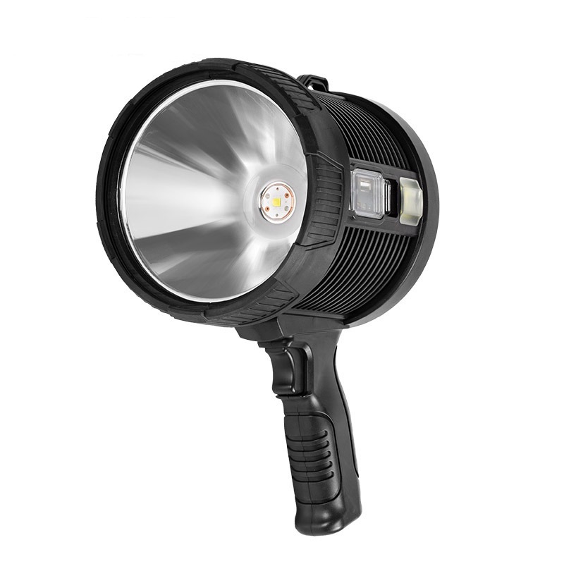 New cross-border high-intensity searchlight with charging sun and side red and blue flashing LED outdoor night fishing high-brightness portable lamp Item Picture