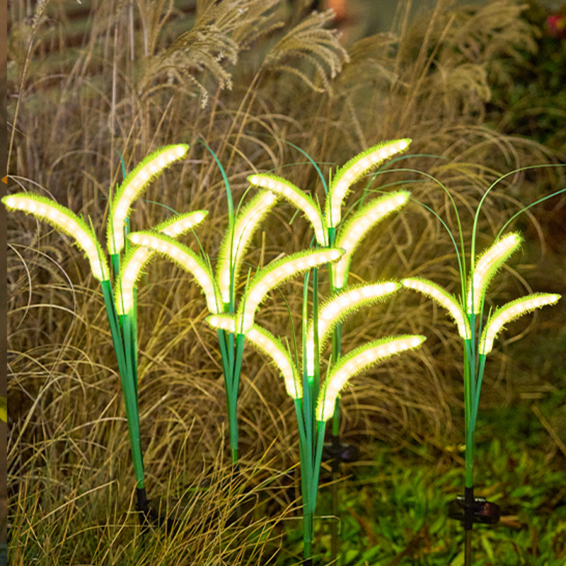Solar-powered wheat ear lamps, reed lamps, outdoor waterproof garden decoration, square landscape, rice ground insertion lamps, wheat ears details Picture