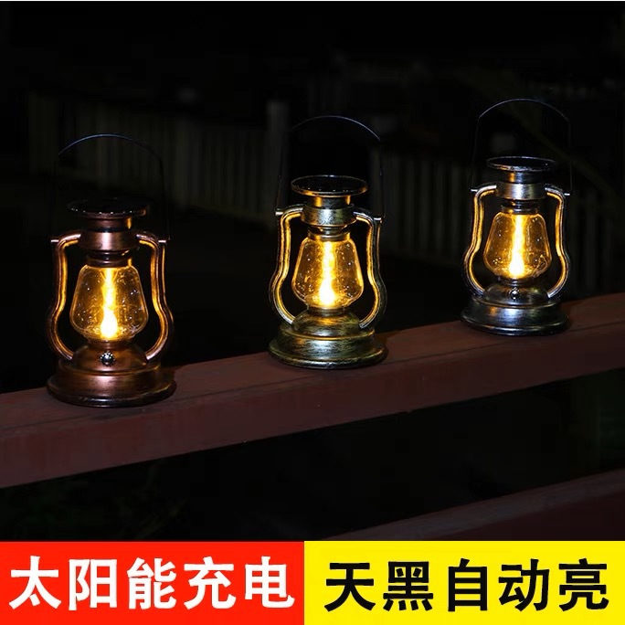 Amazon vintage solar kerosene lamp, outdoor garden courtyard decoration, night light, electronic candle, wind lantern, horse lantern details Picture