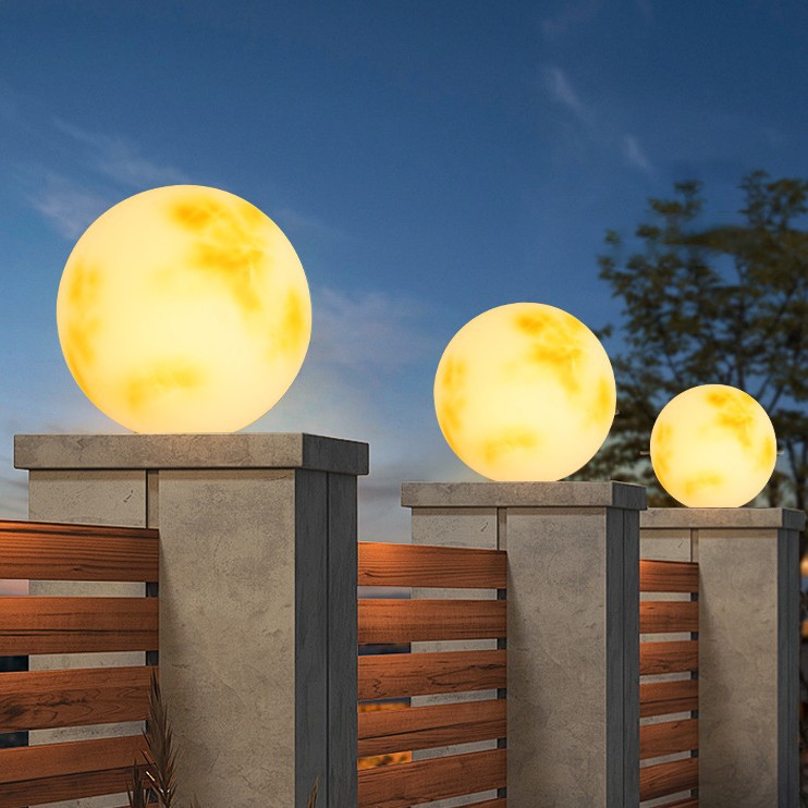 Solar column head lamps, moon lamps, outdoor courtyard gate column lamps, villa spherical garden fence lamps, moon lamps details Picture