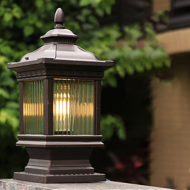 Solar column head lamps, new Chinese-style outdoor power connection gate, home garden, villa, fence, landscape waterproof installation supply Specification drawing