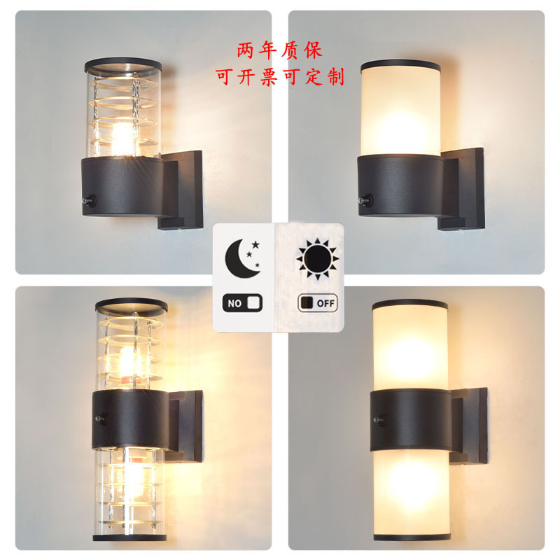 Outdoor wall lamp UL sensor light control garden lamp, dual-head light, modern and simple E27 round all-aluminum wall lamp full figure