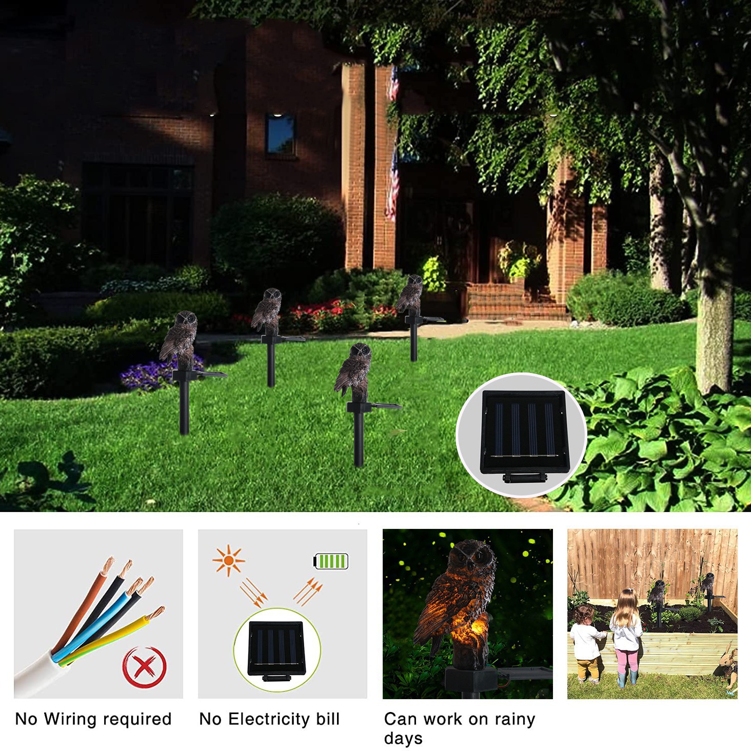 Cross-border insert lights, outdoor decorative lawn, garden and courtyard lights, resin animal owl, solar ground insert lights Application Scenario