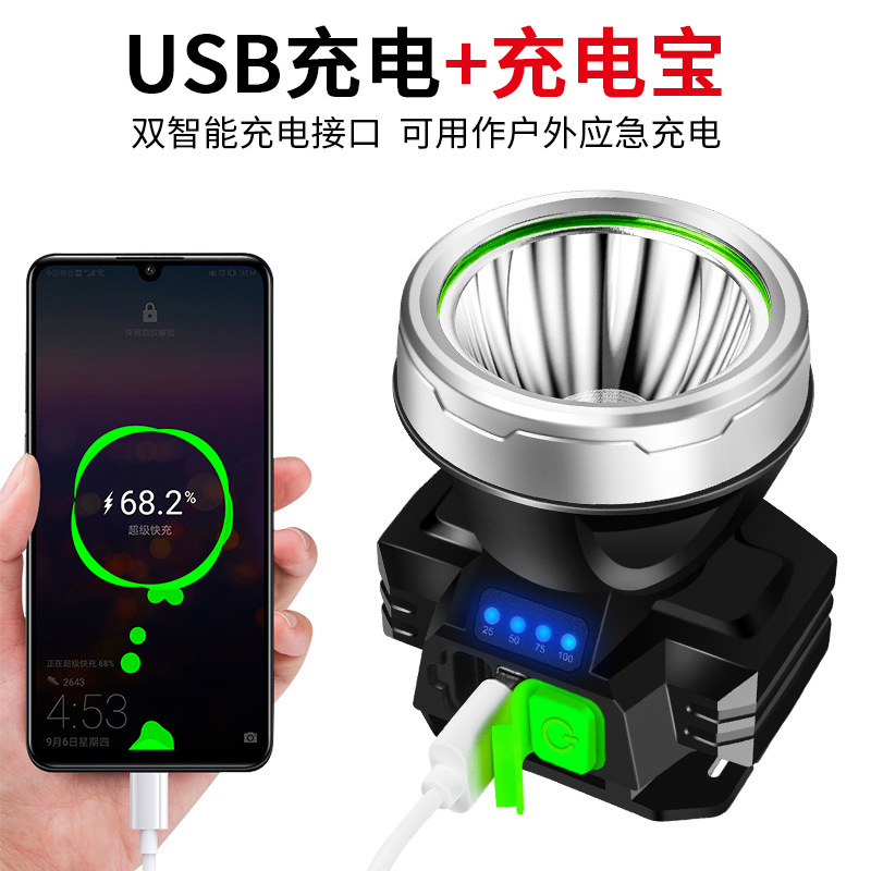 Cross-border LED dual-core strong bald light, portable outdoor lighting with electric display, USB charging searchlight, camping light Application Scenario