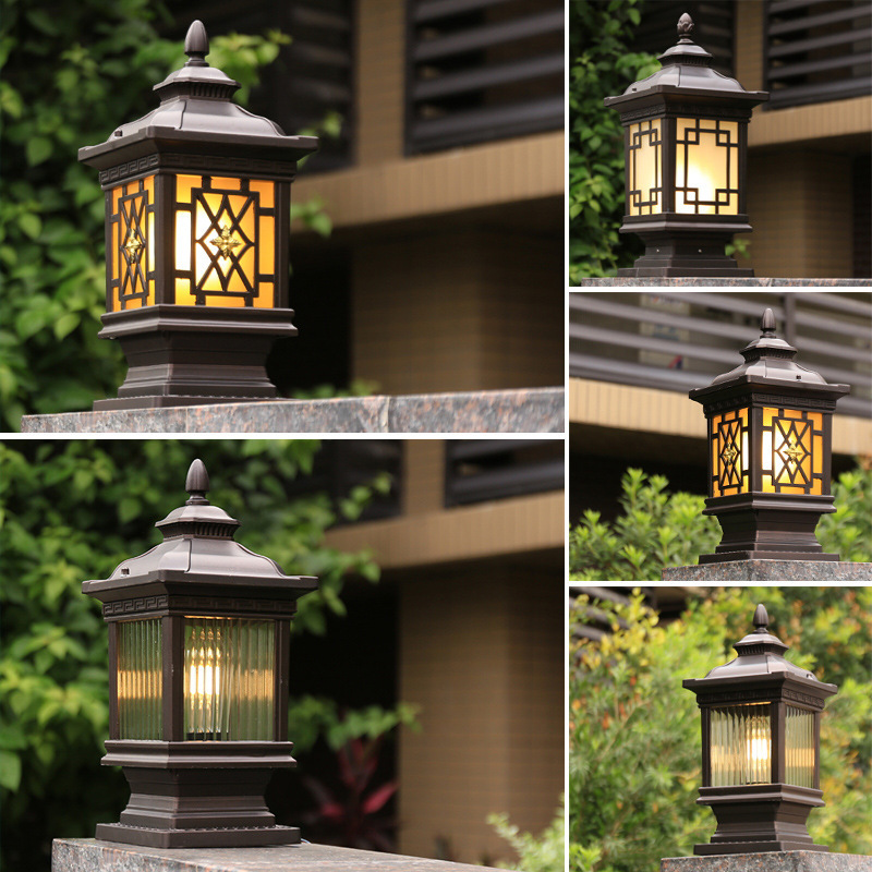 Outdoor wall column head lights, new Chinese-style waterproof door column wall head lights, outdoor villa garden courtyard gate column lights details Picture