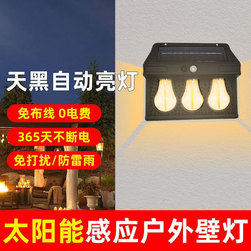 Solar wall lights, outdoor garden lights, outdoor new Chinese-style villa fence human body sensor lighting, energy-saving hanging lights details Picture