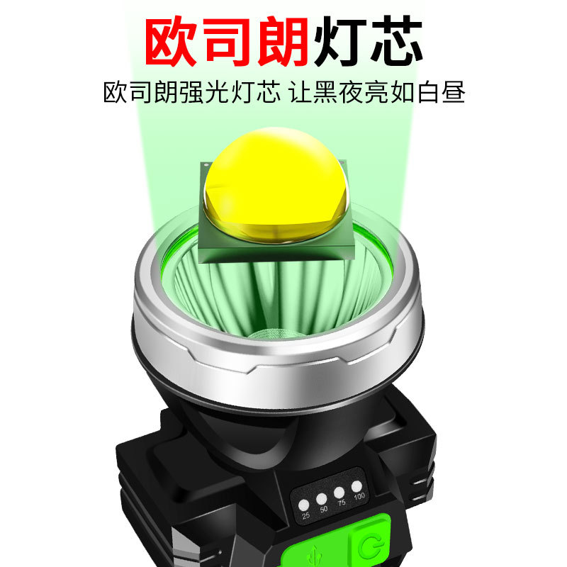 Cross-border LED dual-core strong bald light, portable outdoor lighting with electric display, USB charging searchlight, camping light details Picture