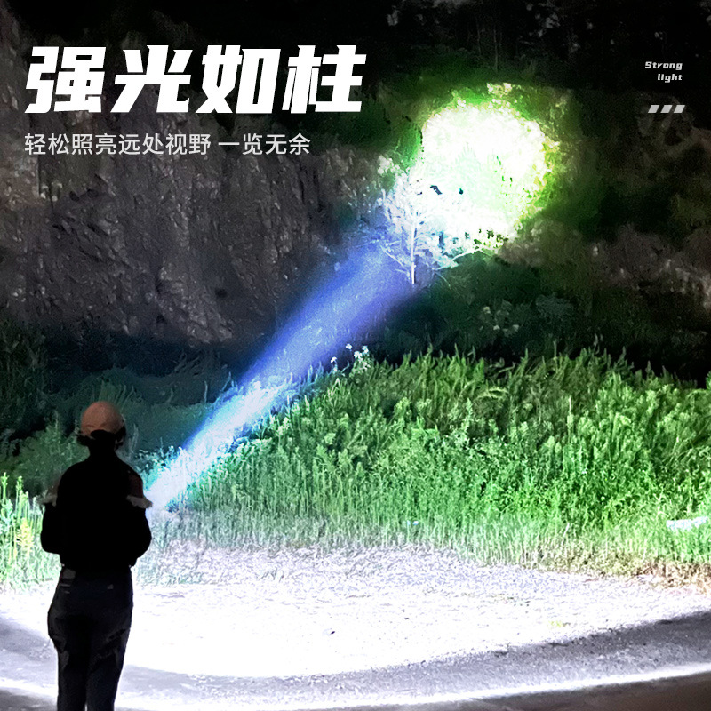 New cross-border high-intensity portable lamp, outdoor camping lamp, mountain climbing and fishing searchlight, waterproof patrol portable lamp, charging portable lamp Application Scenario