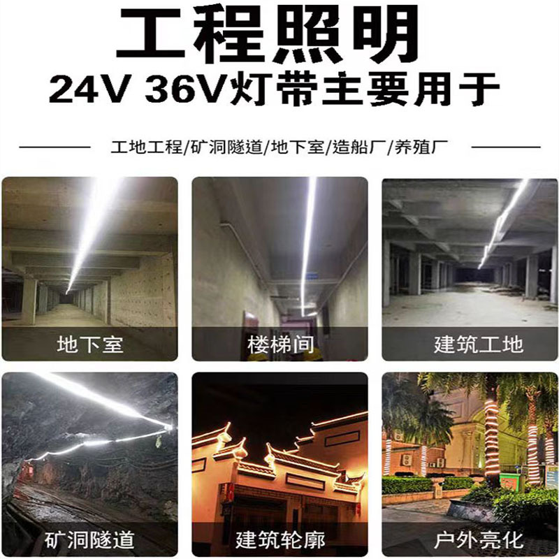 led light strips: low-voltage 24V, 36V, high-brightness 2835, double-row outdoor engineering waterproof tunnel, mine tunnel, tower crane ambient light details Picture