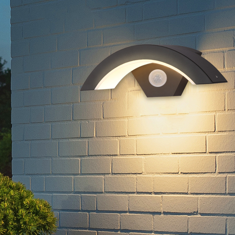 LED outdoor human body sensor wall lamp, waterproof, modern, simple and intelligent sensor lamp, creative courtyard balcony storefront lamp Specification drawing