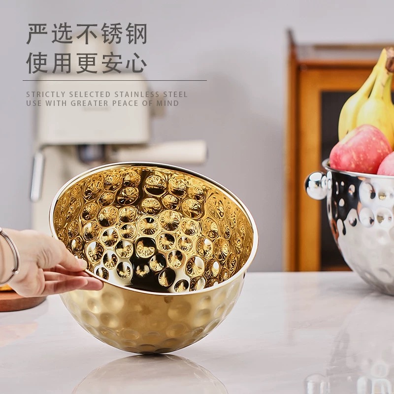 Stainless steel salad basin, cooking basin, household kitchen sink, hammer-patterned soup basin and noodle basin Specification image