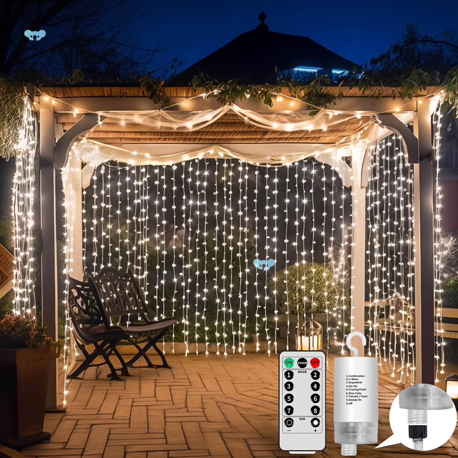 Upgraded 300LED Curtain Lights, Battery Operated,,10FTx10FT full figure