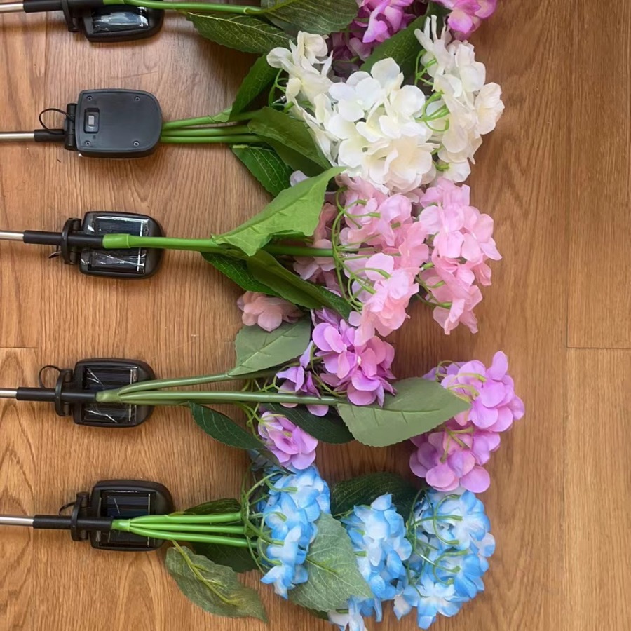 Cross-border Amazon solar simulation hydrangea lamp, outdoor waterproof LED simulation flower and artificial flower decorative lawn lamp details Picture