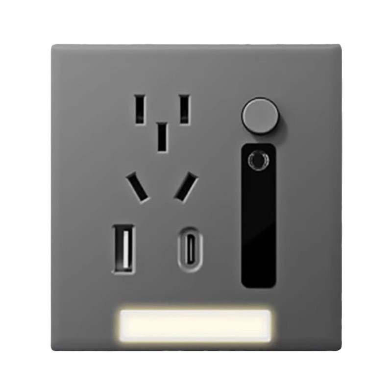 Human-sensing floor light with five-hole socket, USB fast charging, Type-c embedded night light bedside panel Item Picture