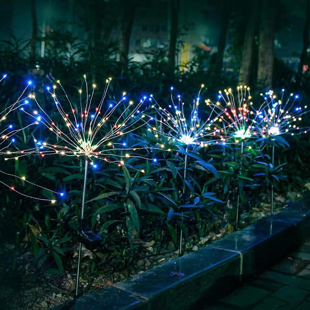 E-commerce cross-border solar smoke lanterns, outdoor waterproof courtyard garden lawn lights, ground plug lights, LED copper wire colored lights Specification drawing