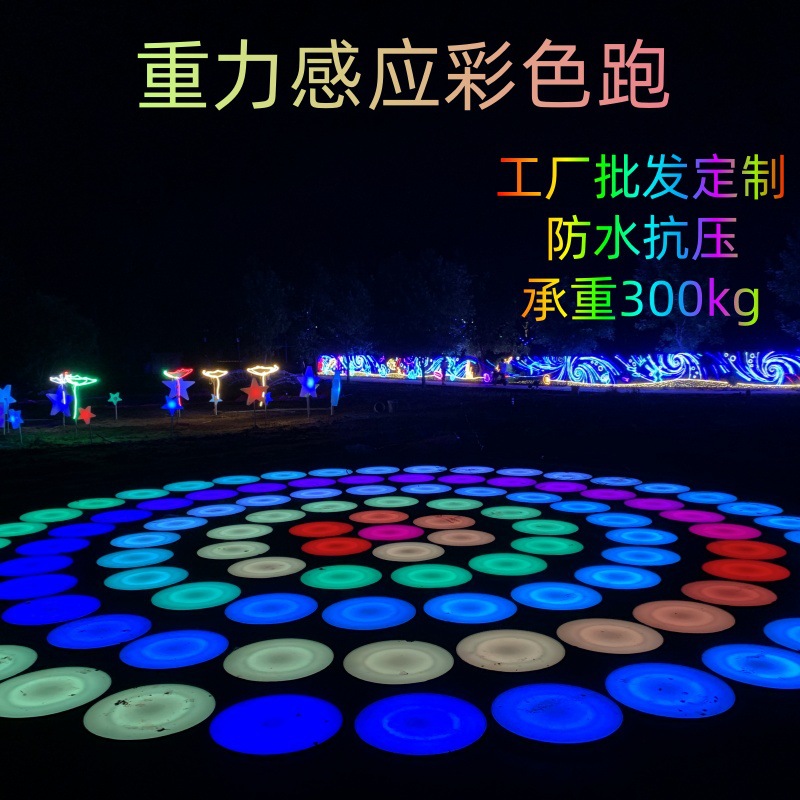 led circular gravity-sensing floor tile light, stage floor light, circular colored running foot pedal interactive music floor light full figure