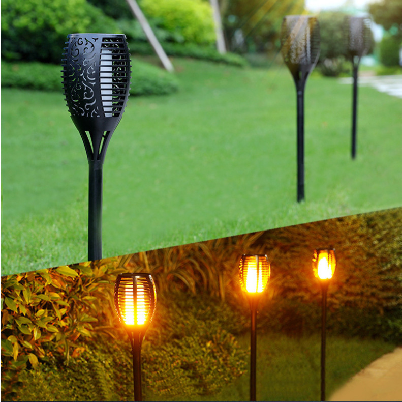 Solar flame lamps, ground socket lamps, lawn lamps, outdoor villa courtyard lamps, waterproof square garden landscape torch lamps Specification drawing