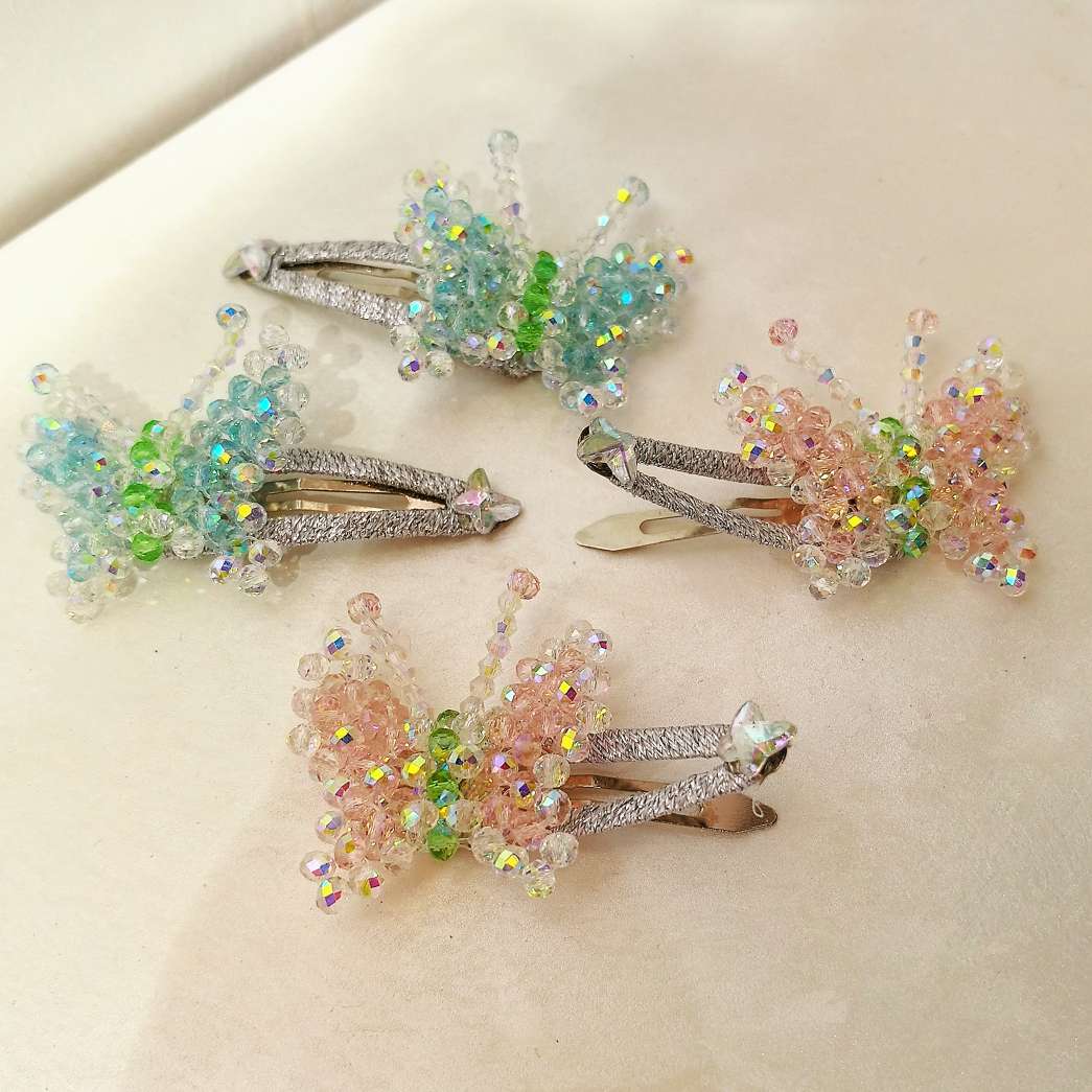 丛林蝴蝶发夹女水晶串珠掰掰夹碎发边夹发卡产品图