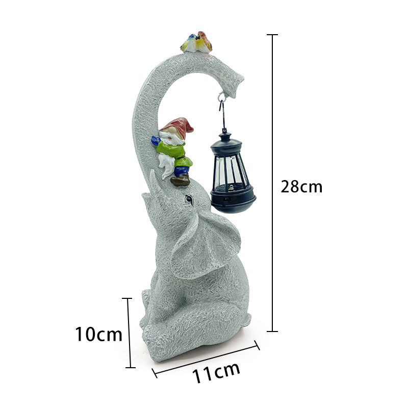 Cross-border outdoor solar resin statues, garden elephant statues, decorative items, resin handicrafts, landscape courtyard decorations Item Picture
