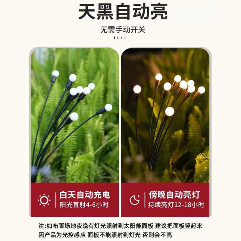 Solar-powered firefly lights, outdoor garden lights, garden decorative atmosphere lights, ground plug lawn lights, waterproof landscape lights Item Picture
