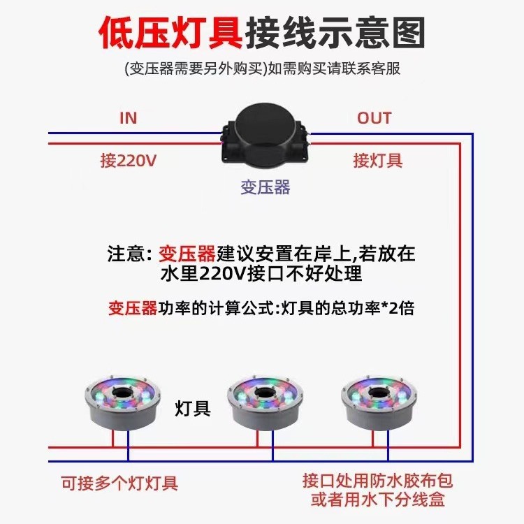 Fountain lights, water gushing lights, led underwater waterproof seven-color water pool, fish pond landscape, mid-hole embedded dry water bottom lights Application Scenario