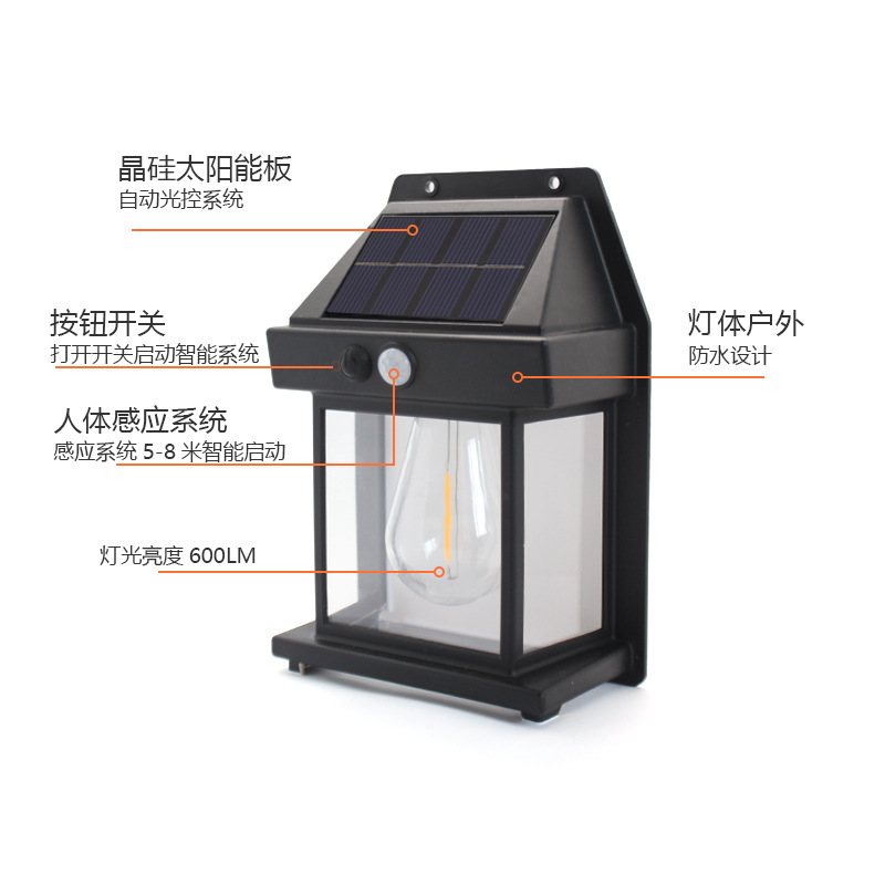 Douyin's best-selling outdoor solar bulbs, tungsten filament sensor wall lamps, garden lamps, villa night lights for lighting Specification drawing