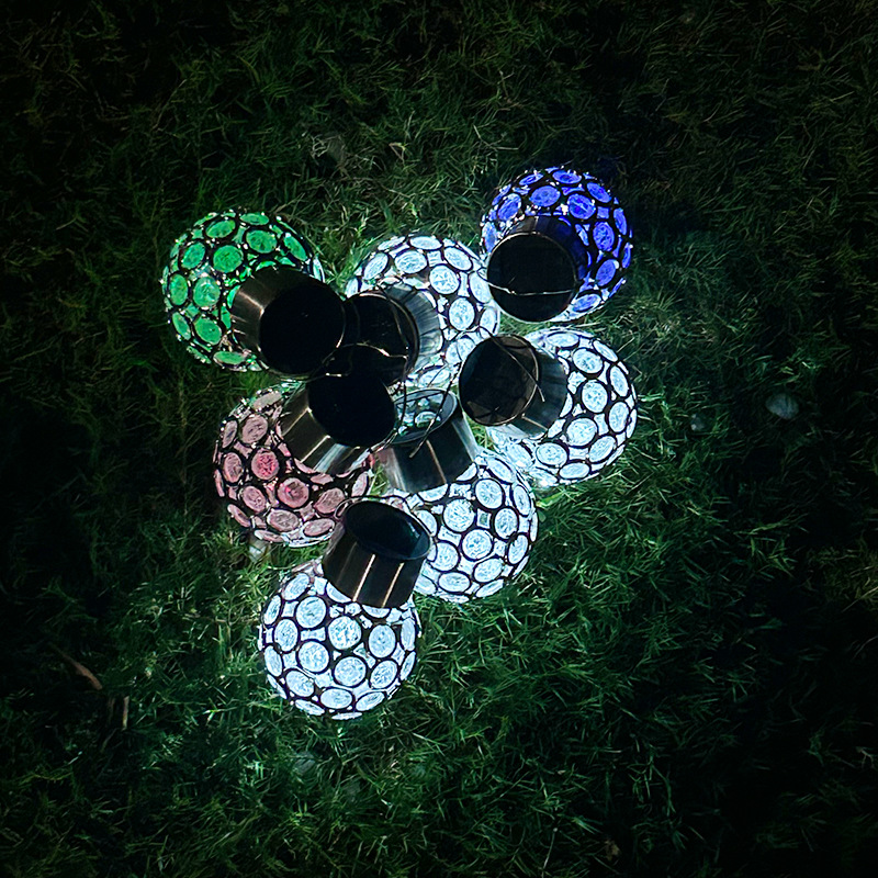 Outdoor solar hollow ball lamp, small hanging ball lamp, seven-color LED solar coated ball small lantern, garden lamp details Picture