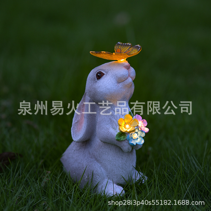 Cross-border simulation rabbit resin handicrafts, outdoor courtyard garden solar night lights, cute decorative rabbit ornaments Application Scenario