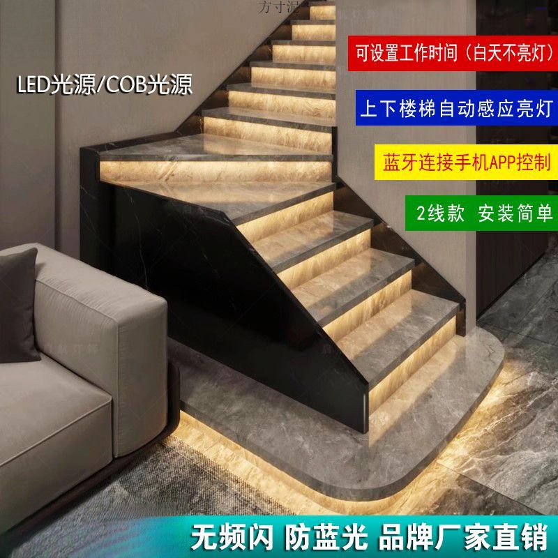 Internet-famous staircase light, step sensor intelligent staircase light, cob light source, led light, spotlight, running horse and flowing water light, step light Application Scenario