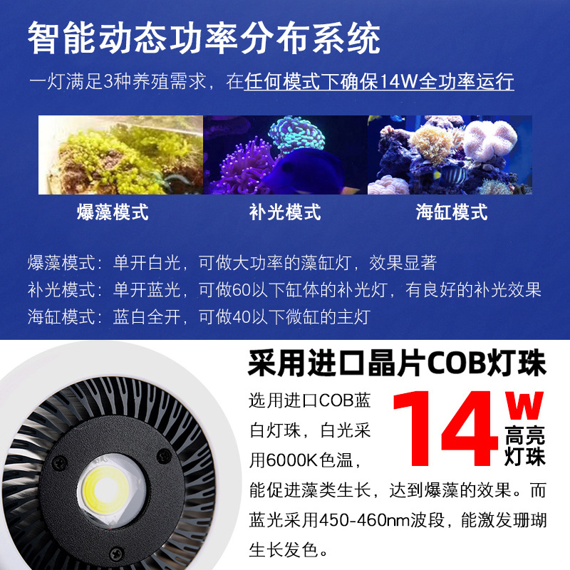 New Apollo All-purpose Lamp LED Seawater Algae Tank lamp, supplementary light, seawater tank lamp, coral lamp, grass tank clamp lamp, explosive algae lamp Specification drawing