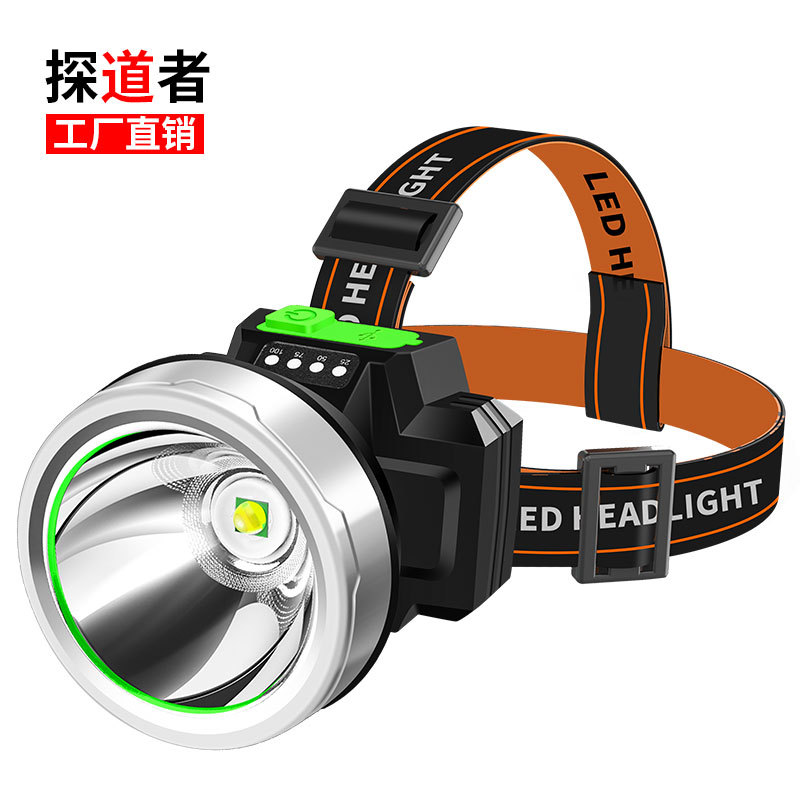 Cross-border LED dual-core strong bald light, portable outdoor lighting with electric display, USB charging searchlight, camping light full figure