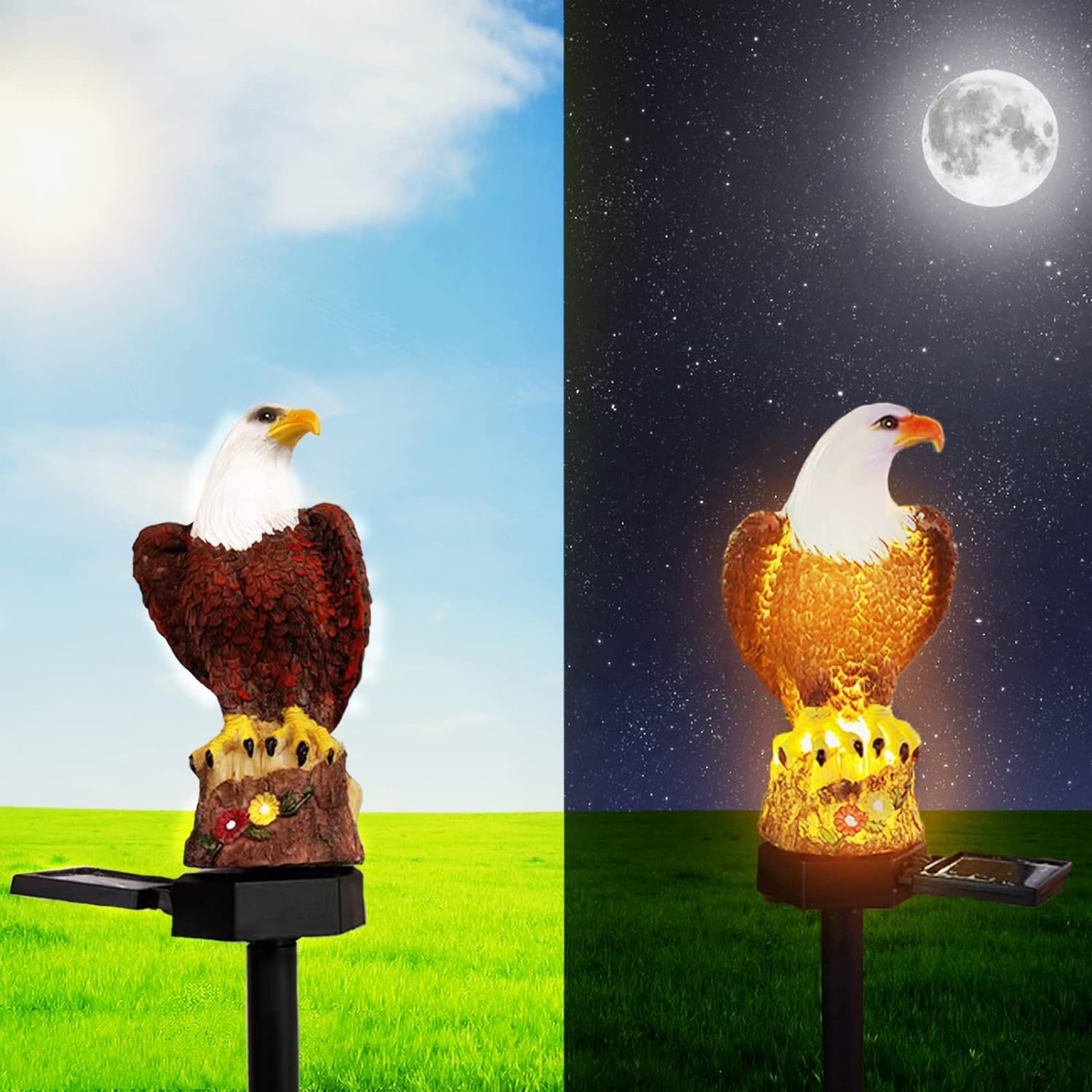 Solar lawn lights, outdoor decorative courtyard lights, garden atmosphere landscape lights, resin creative eagle lights, ground socket lights Specification drawing