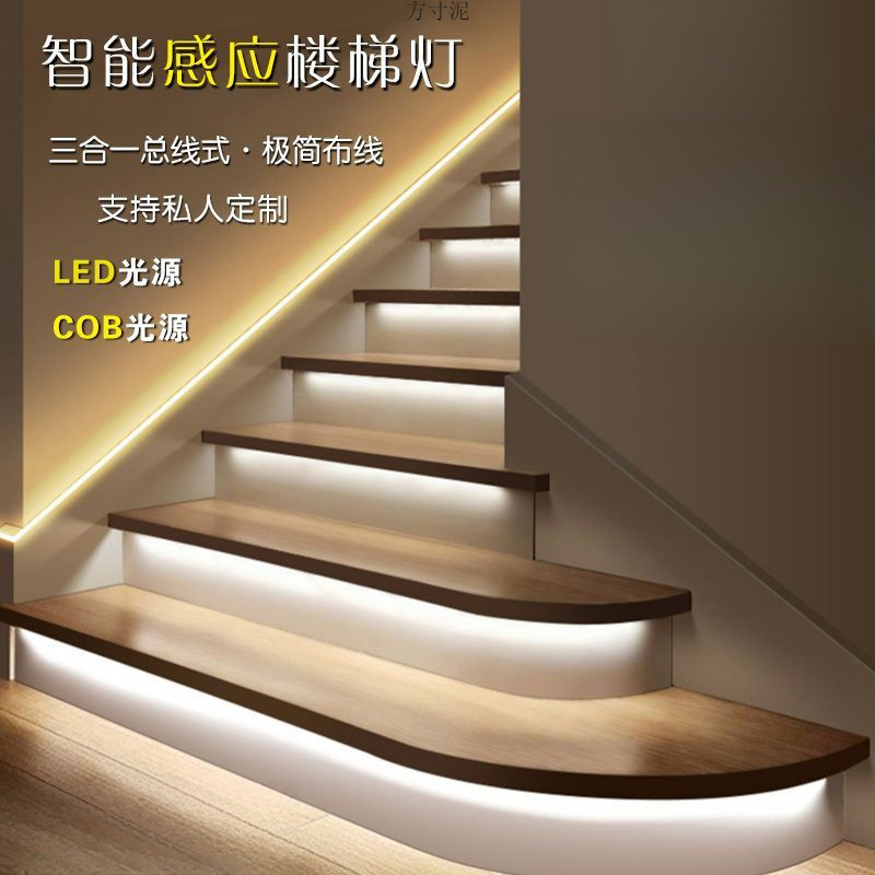 Internet-famous staircase light, step sensor intelligent staircase light, cob light source, led light, spotlight, running horse and flowing water light, step light full figure