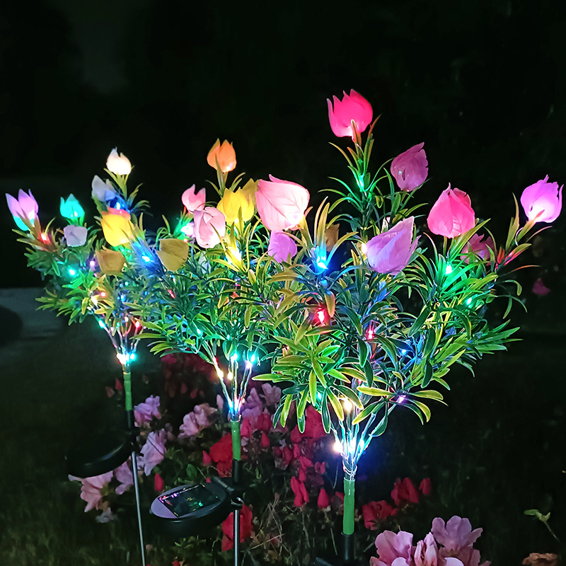 Solar-powered gardenia flower simulation lanterns, LED courtyard garden decoration, lawn lantern grass, outdoor waterproof atmosphere lights full figure