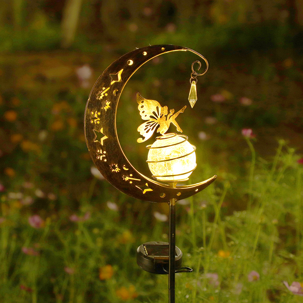 Cross-border bestseller solar moon fairy lamp, cracked glass ground insert lawn lamp, garden outdoor courtyard decorative lamp full figure