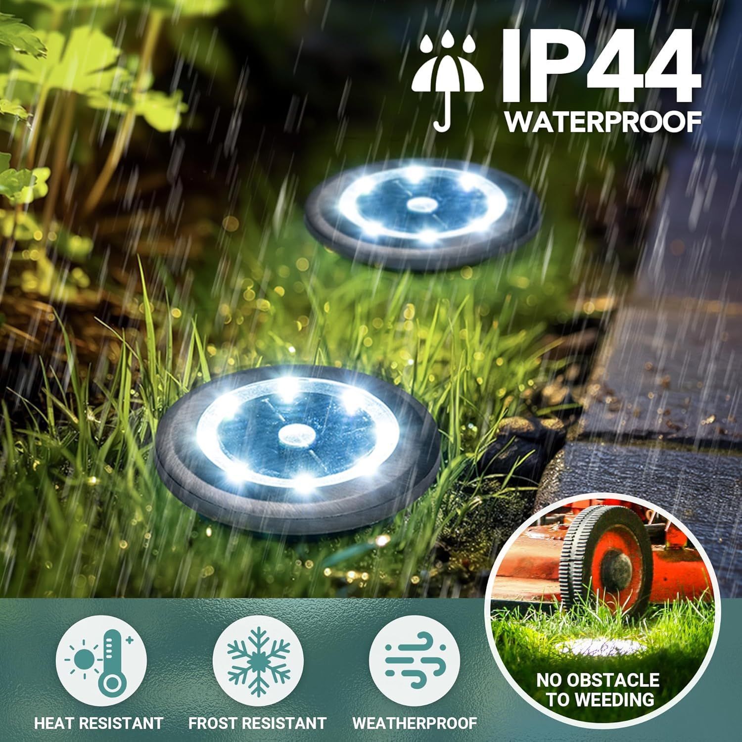 Outdoor solar 8-LED diameter 6-inch stainless steel buried light, courtyard lawn road, garden ground insert light, path light Application Scenario