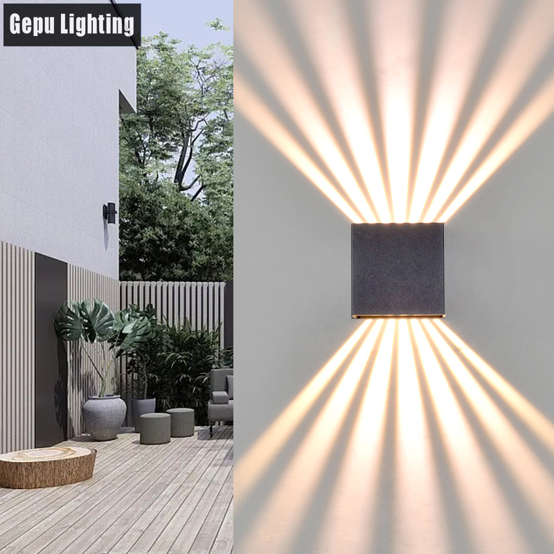 Outdoor wall lamp LED dual-head six-beam light, outdoor waterproof courtyard balcony, living room, bedroom, bedside aluminum wall lamp Specification drawing