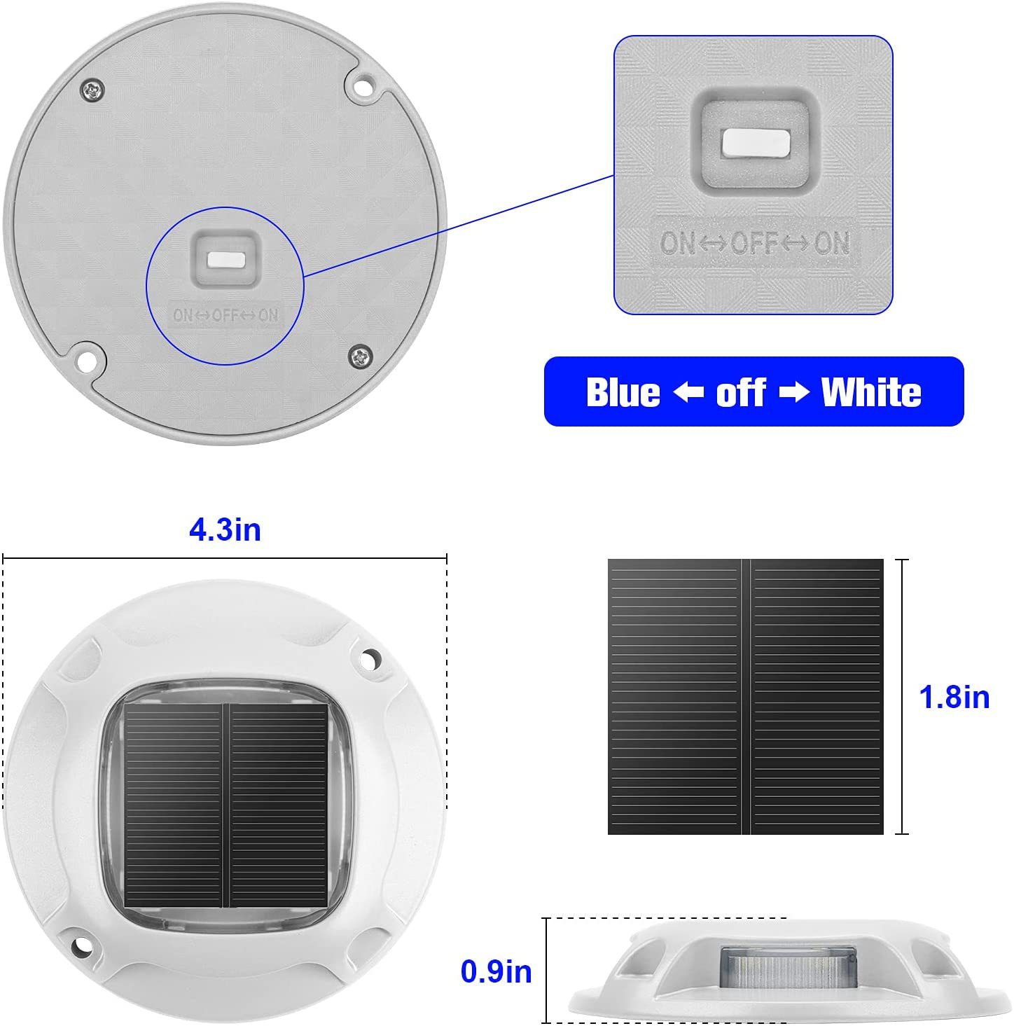 Circular solar ground lamp, four-sided light, dual-color switching ground lamp, courtyard steps, walkway, aluminum alloy, pressure-resistant Item Picture