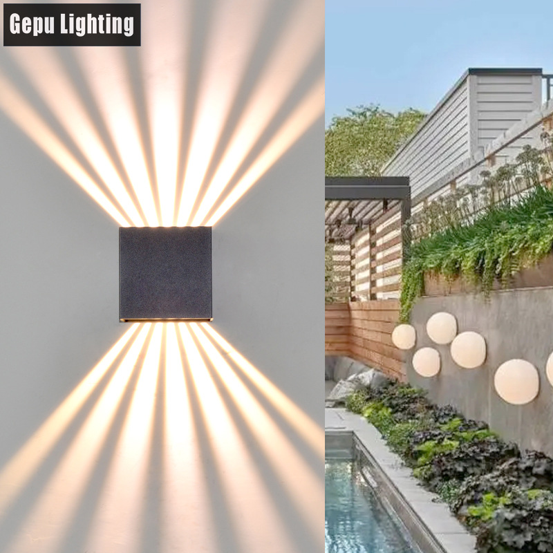 Outdoor wall lamp LED dual-head six-beam light, outdoor waterproof courtyard balcony, living room, bedroom, bedside aluminum wall lamp full figure