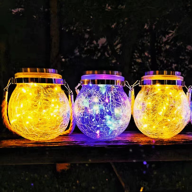 Solar crackle lights, outdoor garden lights, glass hanging lights, wishing lights, creative Christmas festival decorations, ball lights, cross-border full figure