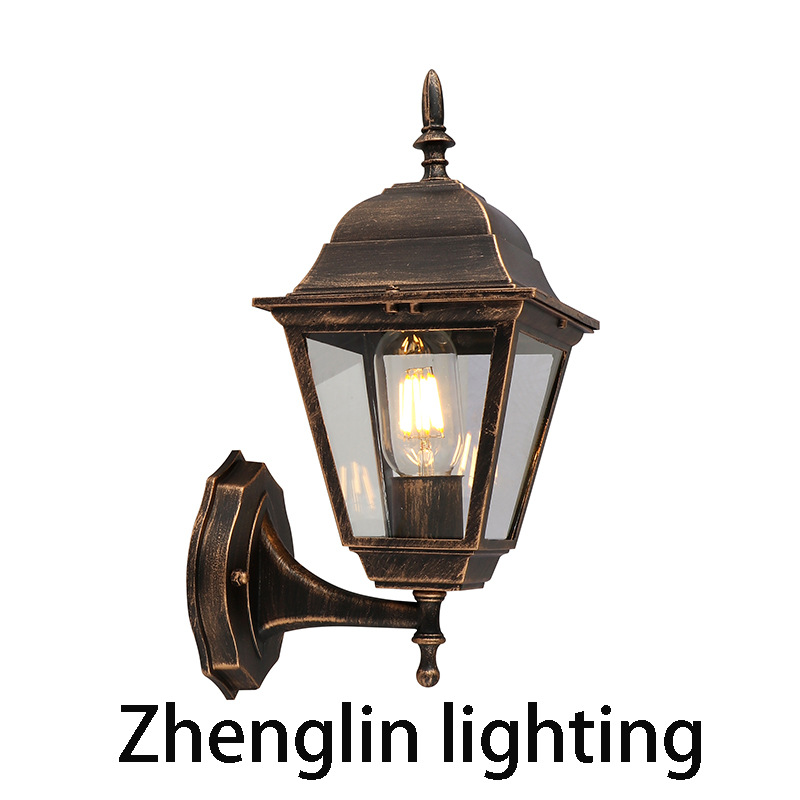 LED outdoor waterproof European retro garden villa landscape decoration gate lamp, curved hexagonal outdoor balcony wall lamp Specification drawing