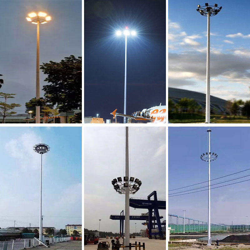 Retractable high mast lights, outdoor LED court lights, 18-meter and 30-meter retractable square lighting, medium mast lights and floodlights details Picture