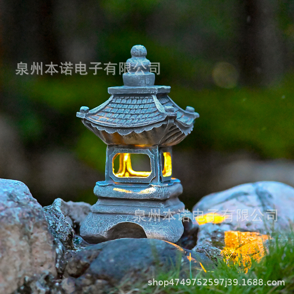 Cross-border solar stone tower outdoor garden lamps, Japanese palace lamps, Zen garden landscape resin garden ornaments in stock Application Scenario