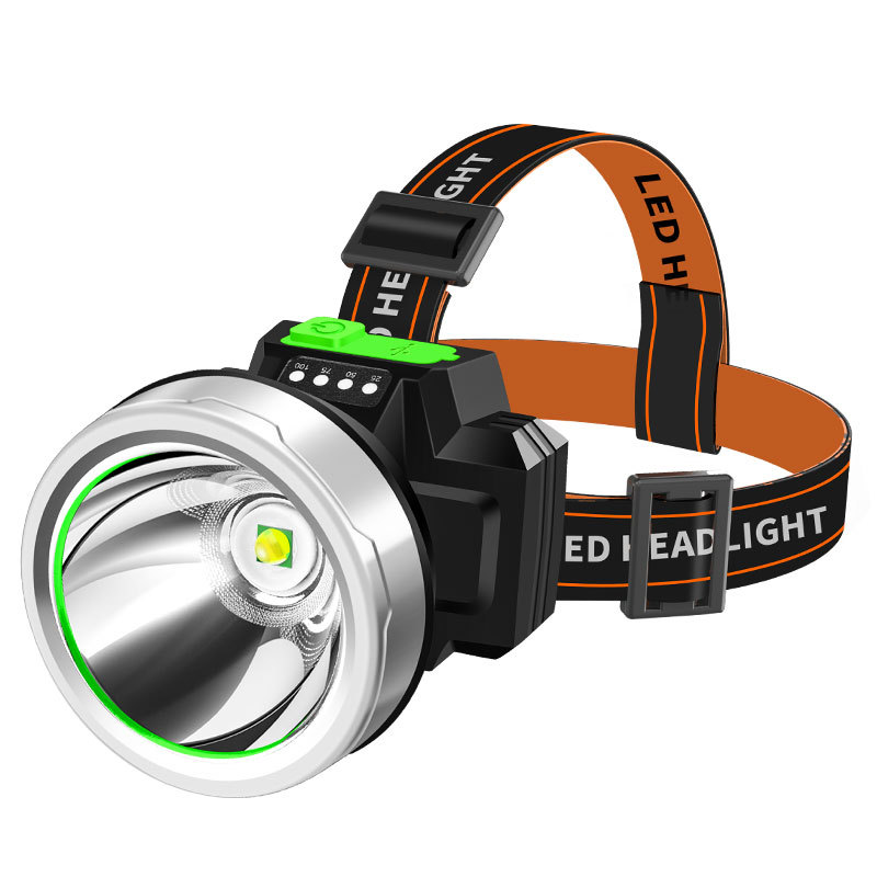 Cross-border LED dual-core strong bald light, portable outdoor lighting with electric display, USB charging searchlight, camping light Item Picture