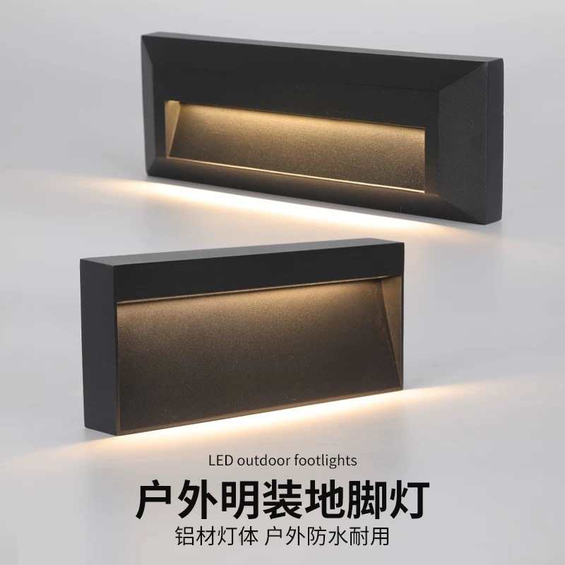 Exposed floor foot lights, step lights, outdoor waterproof skirting feet lights, staircase corridor side wall lights, garage no-hole ramp lights Specification drawing