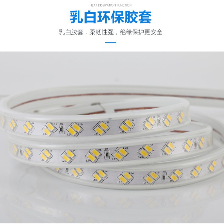 Outdoor community waterproof high-voltage light strip 5730 dual-color camping lighting strip, high-brightness copper wire led light strip details Picture