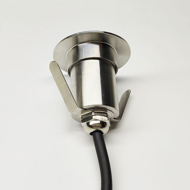 A narrow-beam ground light, a narrow-beam stainless steel ground light, is embedded in the exterior wall of the step without any residual beam Specification drawing