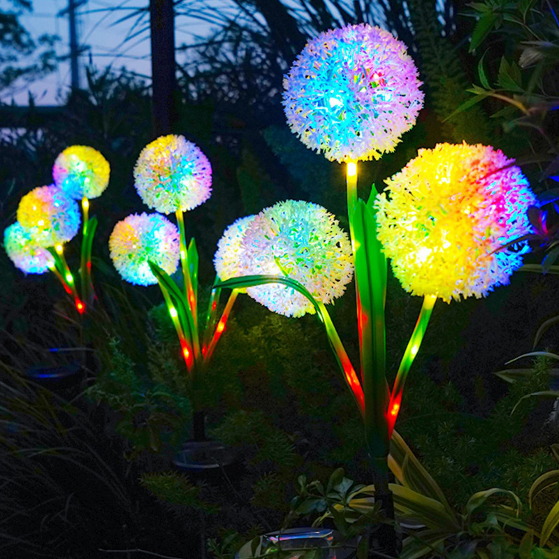 New outdoor solar-powered dandelion and scallion round ball lamp for landscape green plants, courtyard garden, balcony decoration and atmosphere full figure